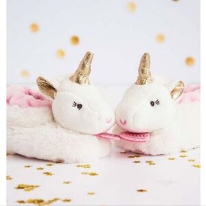 doudou et campagnie paris fluffy unicorn baby girl rattle slippers, 0-6 months